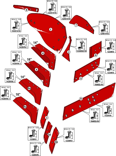 Explosionszeichnung Vogel und Noot Pflugkörper Typ WY400 - Alte Ausführung